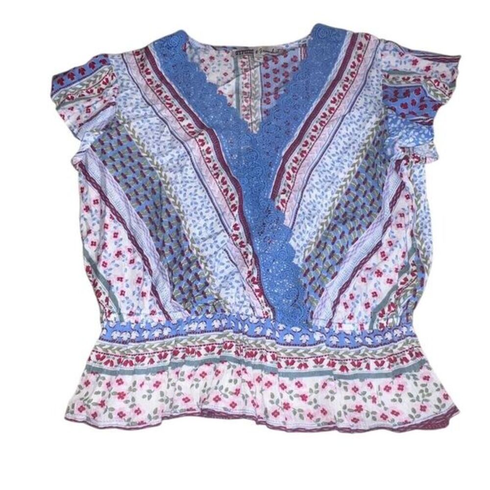 Gypsies & Moondust Women's M Floral Lace V-Neck Boho Blouse Top